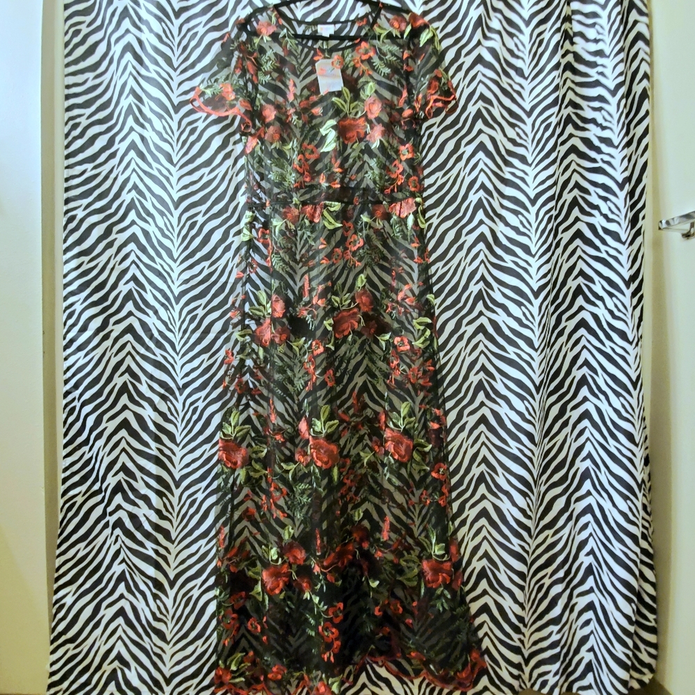 NWT LuLaRoe sheer black red overlay floral maxi dress.